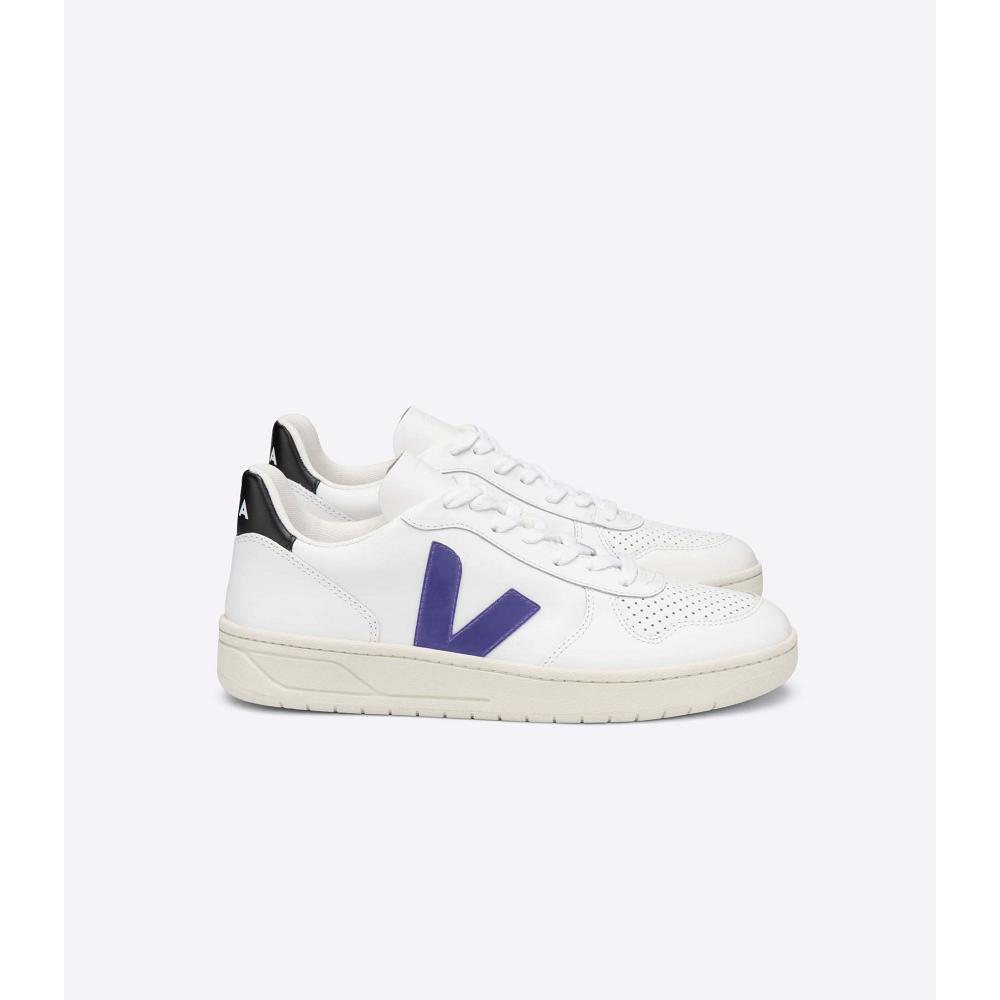 Veja V-10 LEATHER Tenisky Damske White/Purple/Black | SK 649FDN